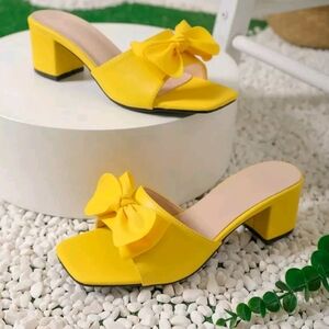 Yellow Women's Bow Block Heel Sandals